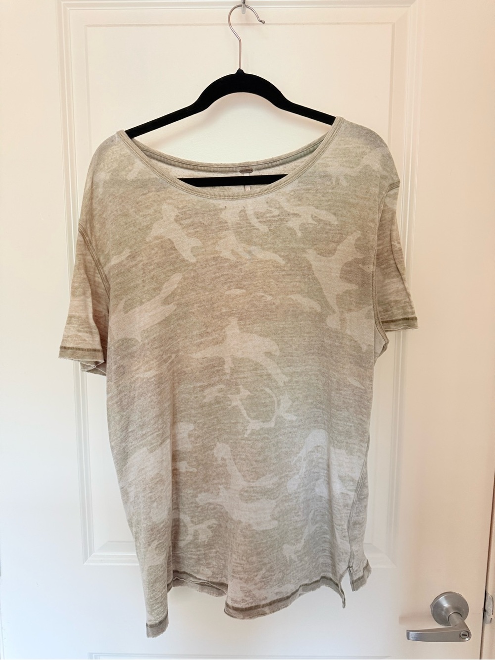 Free People Neutral Camo Scoop Neck Short Sleeve Tee